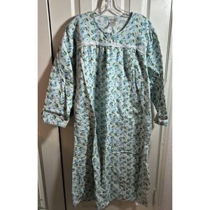 Vintage Cozee Corner Floral Long Sleeve Nightgown 100% Cotton L Blue Floral